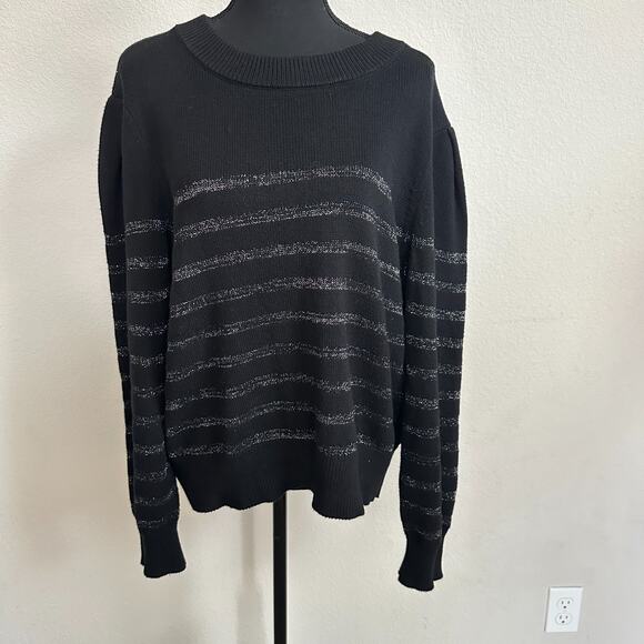 Rails Sweater Women Large Black Pullover Cashmere Blend Glitter Striped Knit - Picture 1 of 11